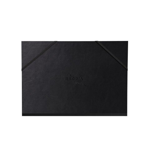 Rhodia Touch carton dessin 3 rabats, simili cuir italien noir avec fermeture par élastique - 32x45 cm - Noir