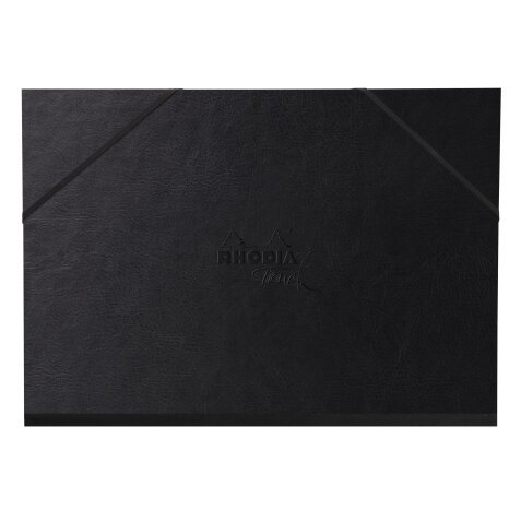 Rhodia Touch carton dessin 3 rabats, simili cuir italien noir avec fermeture par élastique - 52x72 cm - Noir