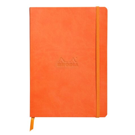 Rhodiarama carnet souple A5 160 pages ligné papier ivoire 90g fermeture élastique - Tangerine