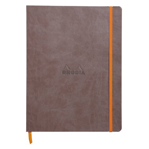 Rhodiarama carnet souple 19x25 cm 160 pages ligné papier ivoire 90g fermeture élastique - Chocolat