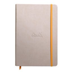 Rhodiarama carnet rembordé rigide A5 192 pages ligné papier ivoire 90g fermeture élastique - Beige