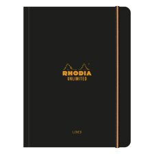 Rhodia Unlimited A5+ 16x21 cm 60 blad Q5x5mm - met hoofding - uitscheurbaar - microperforatie + elastieksluiting - Zwart