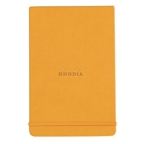 Rhodiarama Webnotepad rembordé rigide A5 192 pages ligné microperforé papier ivoire 90g fermeture élastique - Orange