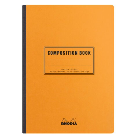 Rhodia Classic Composition book A5 petits carreaux 5x5 160 pages 80g non microperforé - Orange