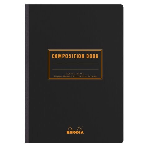 Rhodia Classic Composition book A5 petits carreaux 5x5 160 pages 80g non microperforé - Noir