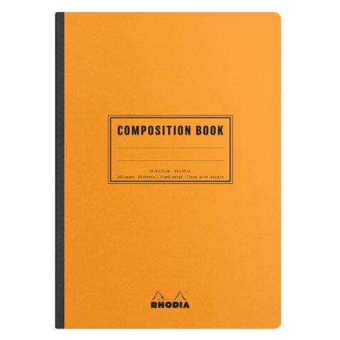 Rhodia Classic Composition book A5 ligné+M 7 mm 160 pages 80g non microperforé - Orange