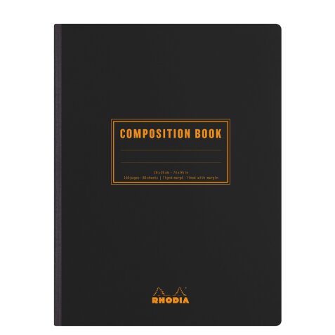 Rhodia Classic Composition book 19x25 cm petits carreaux 5x5 160 pages 80g non microperforé - Noir