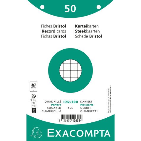 Pk50 Exa Rec Cards 12.5x20 Sq Punch Wht - White