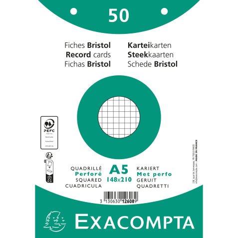 Pk50 Exa Rec Cards 14.8x21 Sq Punch Wht - White