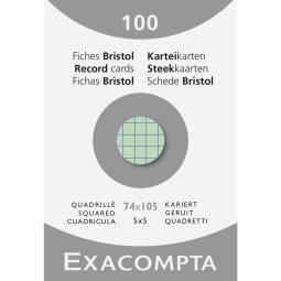 Étui de 100 fiches - bristol quadrillé 5x5 non perforé 74x105mm - Vert