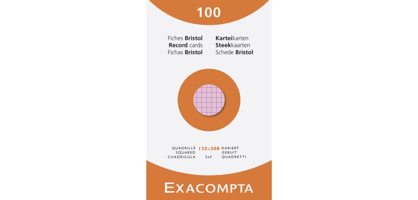 Fiche bristol 125 x 200 mm quadrillée 5 x 5 coloris assortis non perforée Exacompta - Boîte de 100