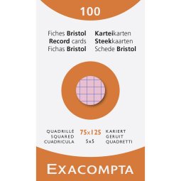 Pk 100 Exa Record Cards 75/125 Sq Ast - Assorted colours