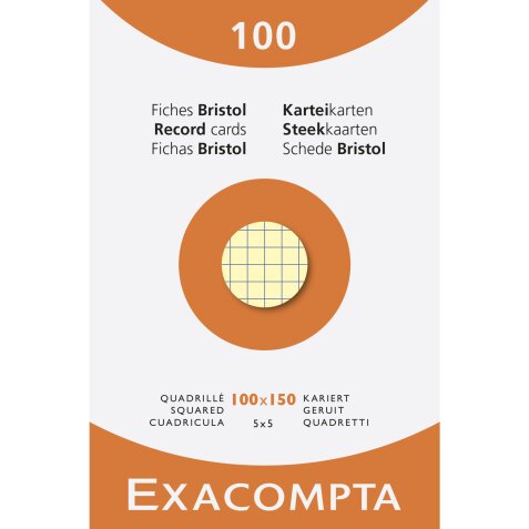 Pk 100 Exa Record Cards 100x150 5/5 Ast - Assorted colours