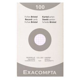 Étui de 100 fiches - bristol quadrillé 5x5 non perforé 125x200mm - Blanc