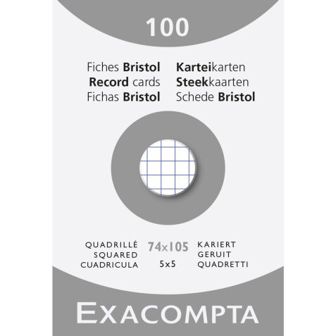 Étui de 100 fiches - bristol quadrillé 5x5 non perforé 74x105mm - Blanc