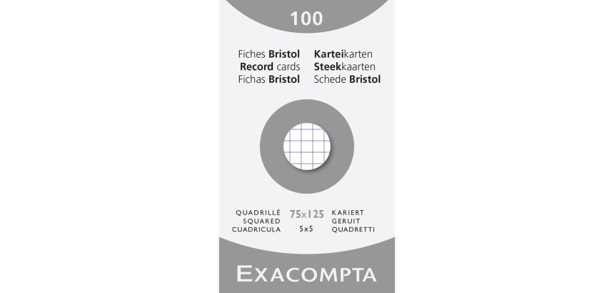 Fiches bristol, 75 x 125 mm, quadrillé, blanc