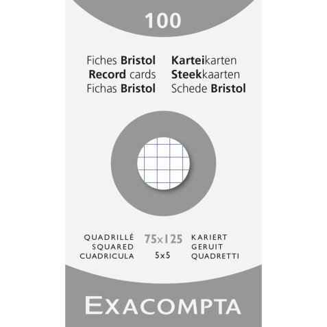 Pk 100 Exa Record Cards 75/125 Sq White - White