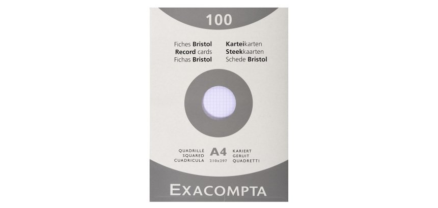 Fiche bristol 210 x 297 mm quadrillée 5 x 5 blanche non perforée Exacompta - Boîte de 100