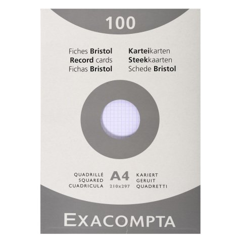 Fiche bristol 210 x 297 mm quadrillée 5 x 5 blanche non perforée Exacompta - Boîte de 100