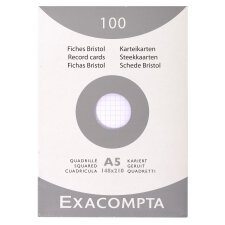 Fiche bristol 148 x 210 mm quadrillée 5 x 5 blanche non perforée Exacompta - Boîte de 100