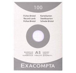 Exacompta, Karteikarten A5 kariert, Faltschachtel mit 100 Stück - Weiß
