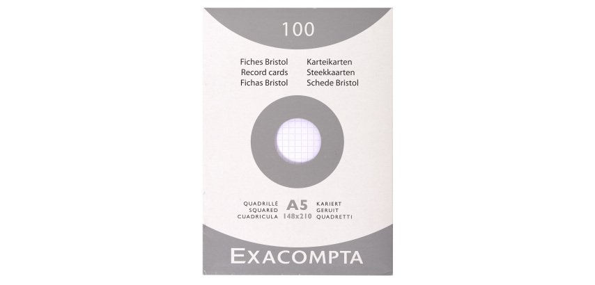 Fiche bristol 148 x 210 mm quadrillée 5 x 5 blanche non perforée Exacompta - Boîte de 100
