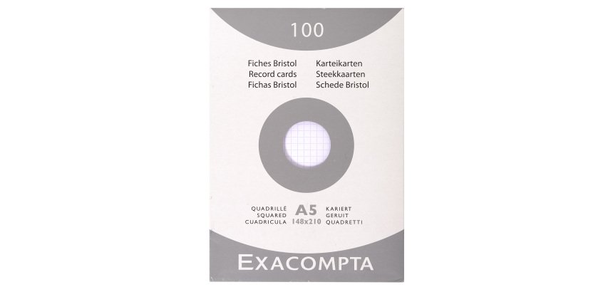 Fiche bristol 148 x 210 mm quadrillée 5 x 5 blanche non perforée Exacompta - Boîte de 100