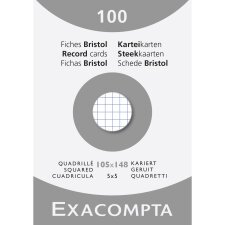 Fiche bristol 105 x 148mm quadrillée 5 x 5 blanche non perforée Exacompta - Boîte de 100