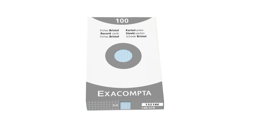 Fiche bristol 148 x 210 mm quadrillée 5 x 5 bleu azur non perforée Exacompta - Boîte de 100
