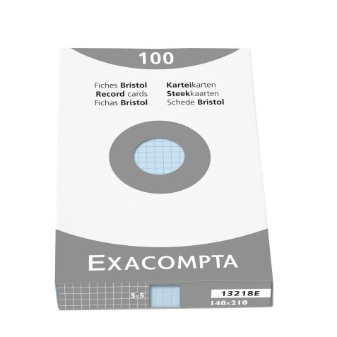 Box of 100 record cards - squared 148x210mm - Sky blue