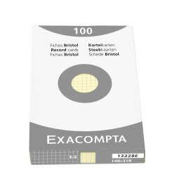 Étui de 100 fiches - bristol quadrillé 5x5 non perforé 148x210mm - Jaune