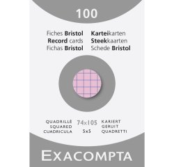 Fiches bristol, A7, quadrillé, rose