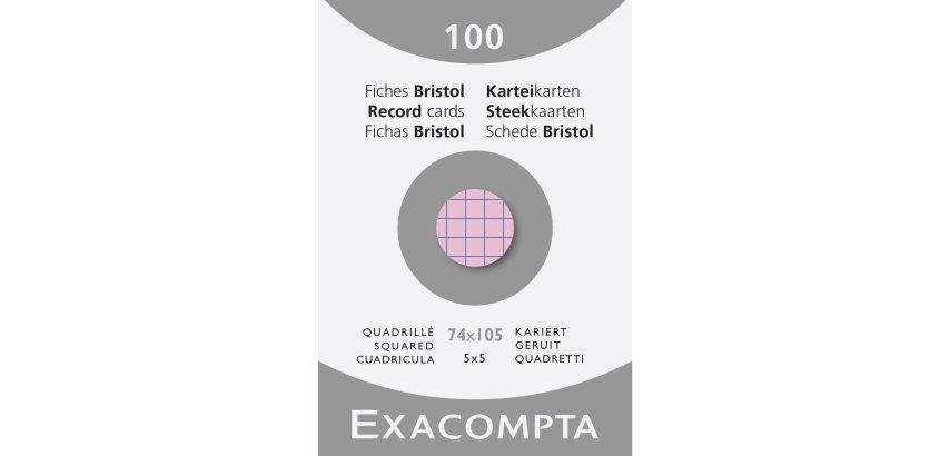 Fiches bristol, A7, quadrillé, rose