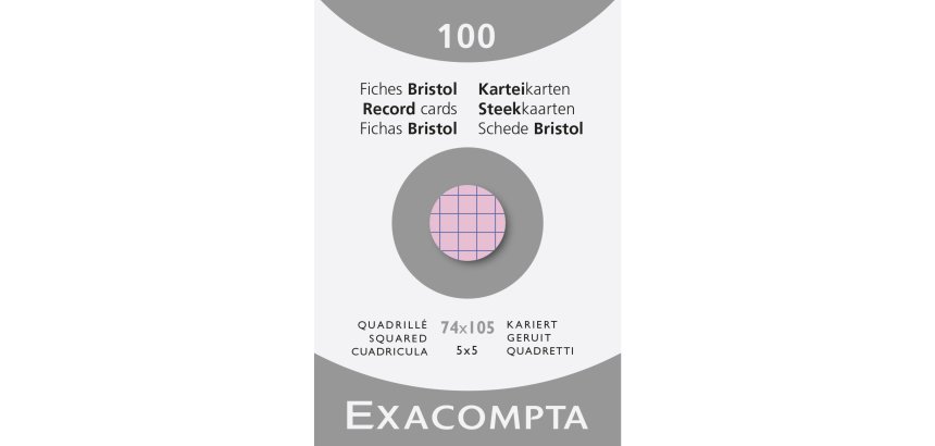 Fiches bristol, A7, quadrillé, rose