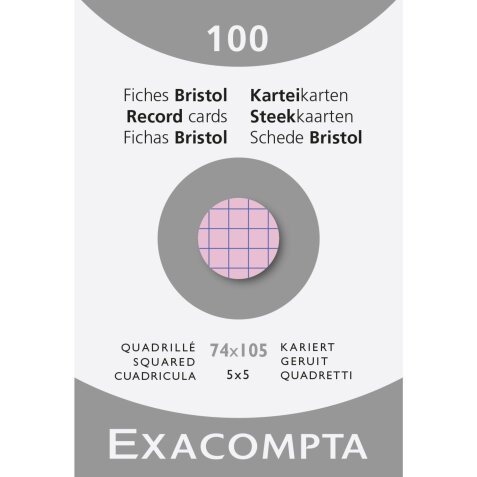 Étui de 100 fiches - bristol quadrillé 5x5 non perforé 74x105mm