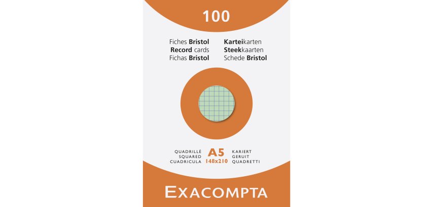 Pk 100 Exa Record Cards 148x21 5/5 Ast - Assorted colours