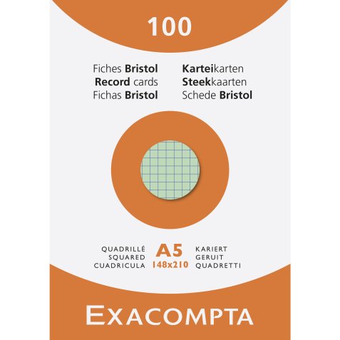 Pk 100 Exa Record Cards 148x21 5/5 Ast - Assorted colours