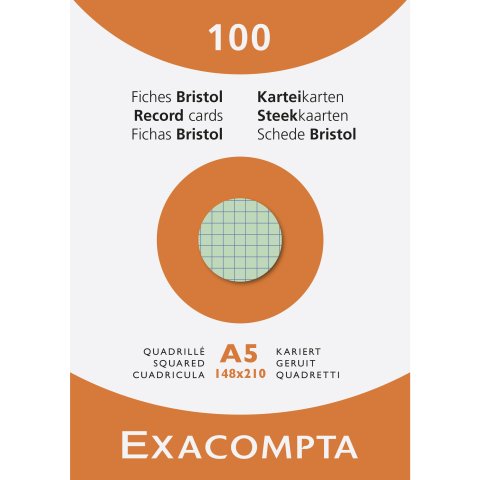 Ficha Bristol 148 x 210 mm cuadriculada 5 x 5 colores surtidos no perforada Exacompta - Caja de 100
