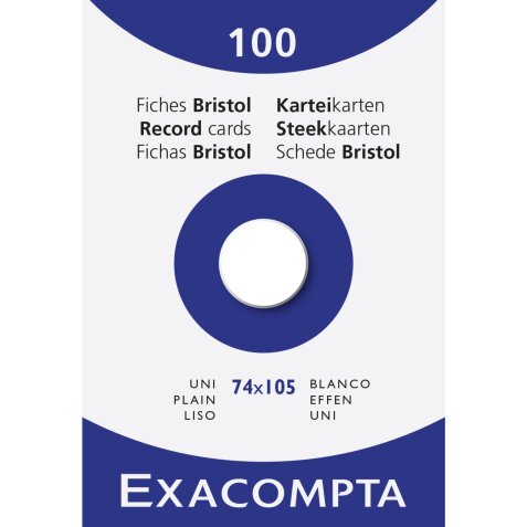 Pk 100 Exa Record Cards A7 White Blank - White