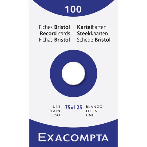 Pk 100 Exa Record Cards 75/125 White - White