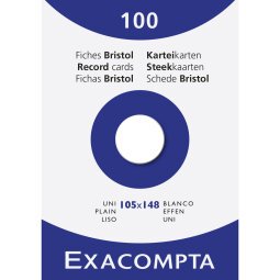 Fiche bristol 105 x 148 mm unie blanche non perforée  Exacompta - Boîte de 100