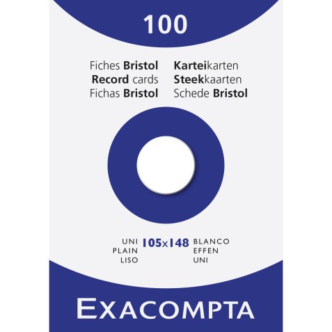 Fiche bristol 105 x 148 mm unie blanche non perforée  Exacompta - Boîte de 100