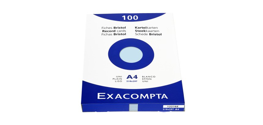 Fiche bristol 210 x 297mm unie bleu azur non perforée Exacompta - Boîte de 100