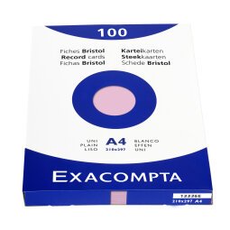 Fiche bristol 210 x 297mm unie rose non perforée Exacompta - Boîte de 100