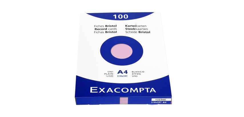 Fiche bristol 210 x 297mm unie rose non perforée Exacompta - Boîte de 100