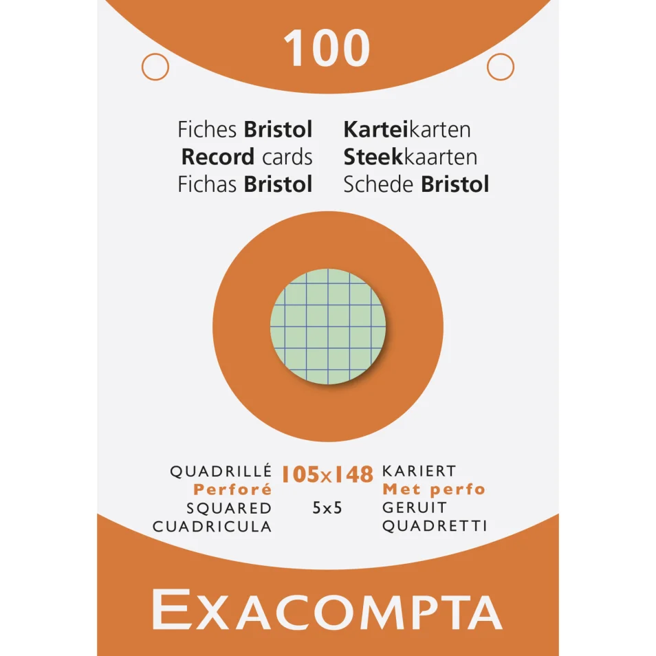 EXACOMPTA Etui de 100 fiches bristol perforées 148x210mm (A5) 5x5 Blanc :  : Fournitures de bureau