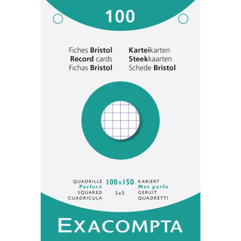 Pk 100 Exa Record Cards 100/150 Sq White - White