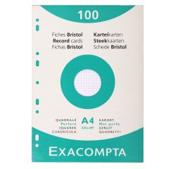 Ficha Bristol 210 x 297 mm cuadriculada 5 x 5 blanca perforada Exacompta - Caja de 100