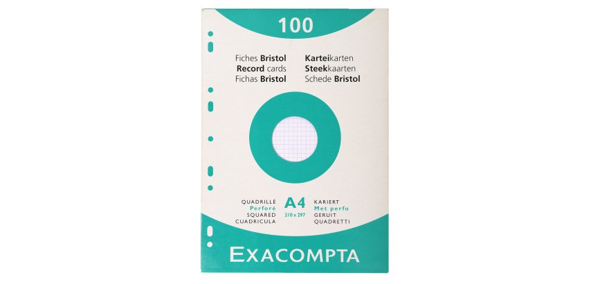 Fiche bristol 210 x 297 mm quadrillée 5 x 5 blanche perforée Exacompta  - Boîte de 100