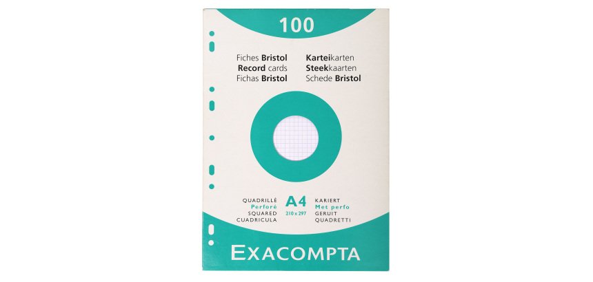Fiche bristol 210 x 297 mm quadrillée 5 x 5 blanche perforée Exacompta  - Boîte de 100